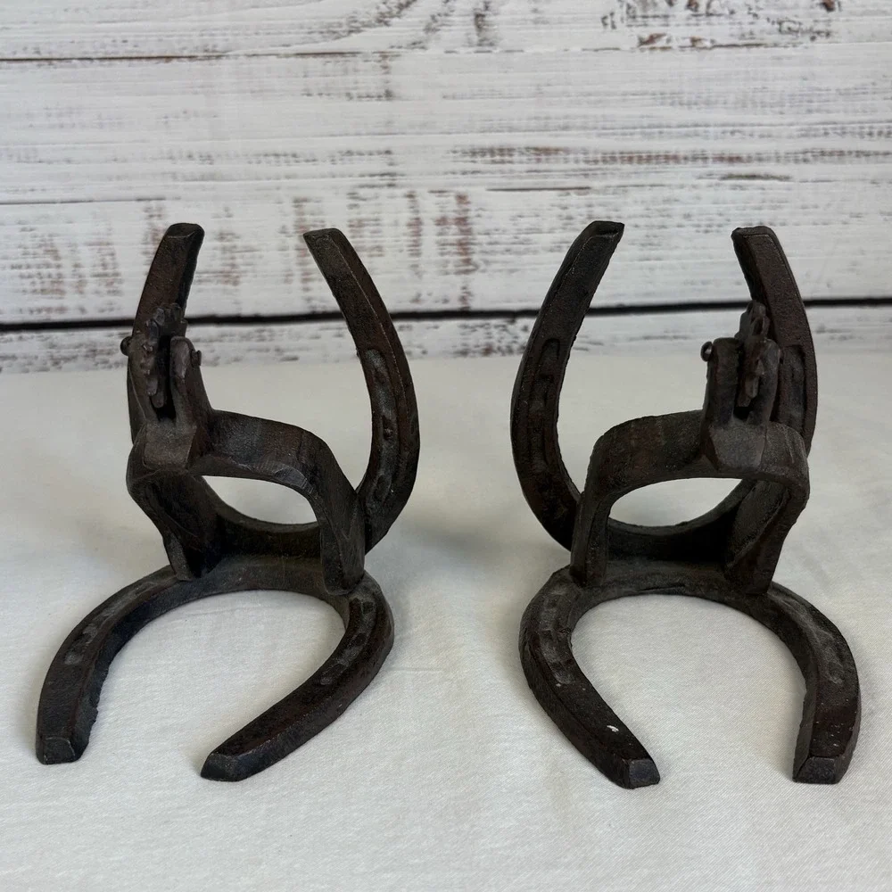 Vtg Horseshoe and Spurs Bookends Cast Iron Heavy Decorative Equestrian Kentucky